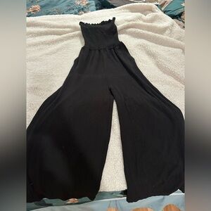 The Giving Soft Smocked Strapless Black Women's Jumpsuit L